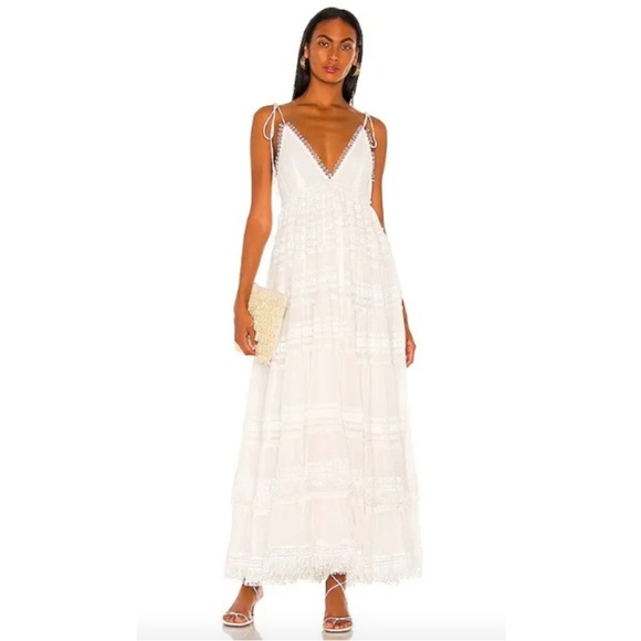 NWOT Rococo Sand Cia Tie-Shoulder White Maxi Dress Size Small MSRP $595 - Picture 1 of 10